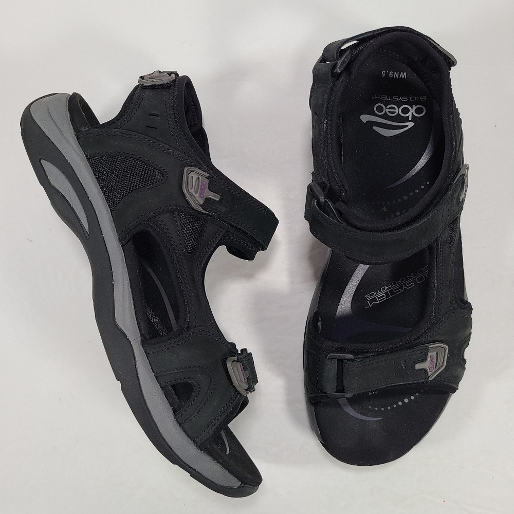 Abeo B.I.O. System Huntington Black Leather Sandals Women Size 9.5N